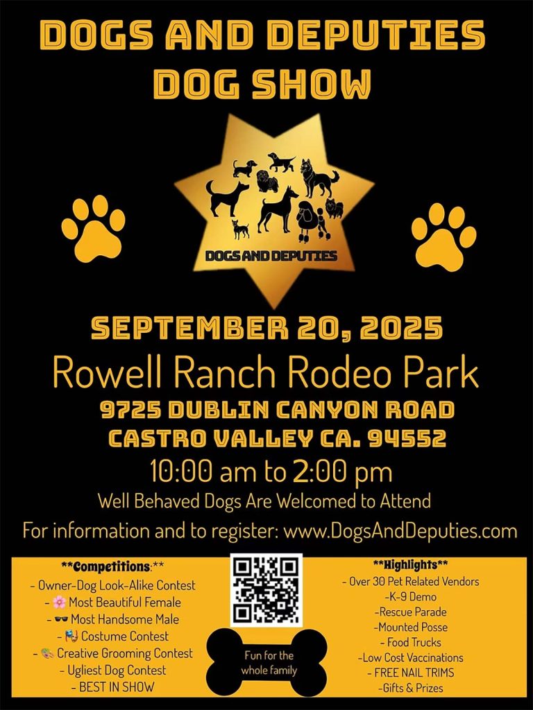 Dogs and deputies dog show, September 20, 2025 at Rowell Ranch Rodeo Park, Castro Vallley CA 10am to 2pm